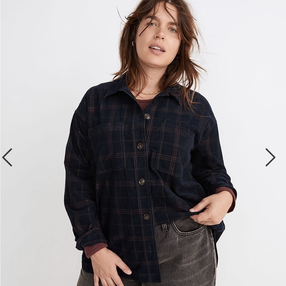 Madewell Corduroy Kentwood Oversized Shirt-Jacket in Plaid